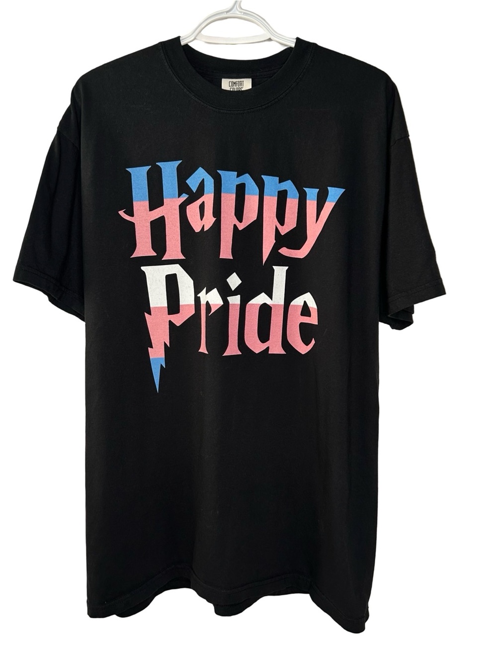 Happy Pride Graphic Tee - Black with Pink & Blue Print